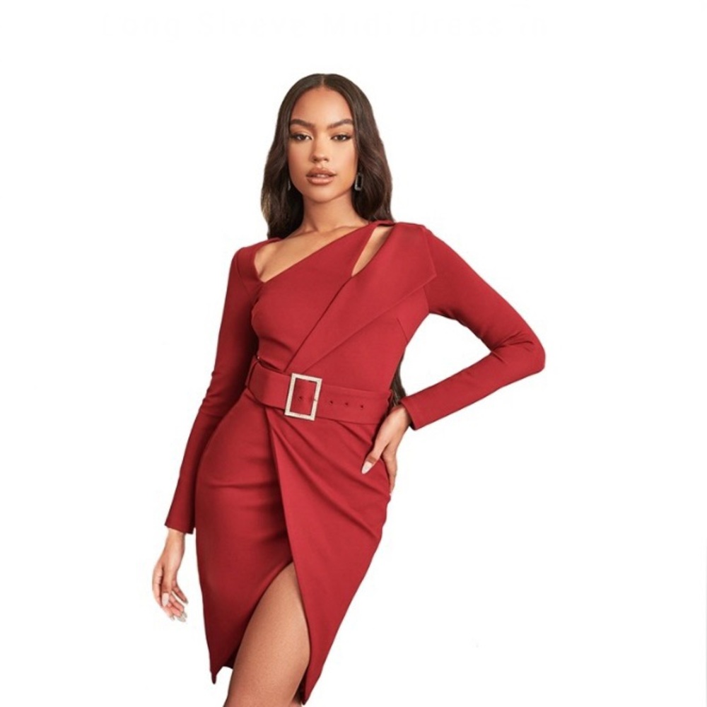 Lavish Alice Burgundy Oxblood Red Cocktail Dress Long Sleeve Cutout